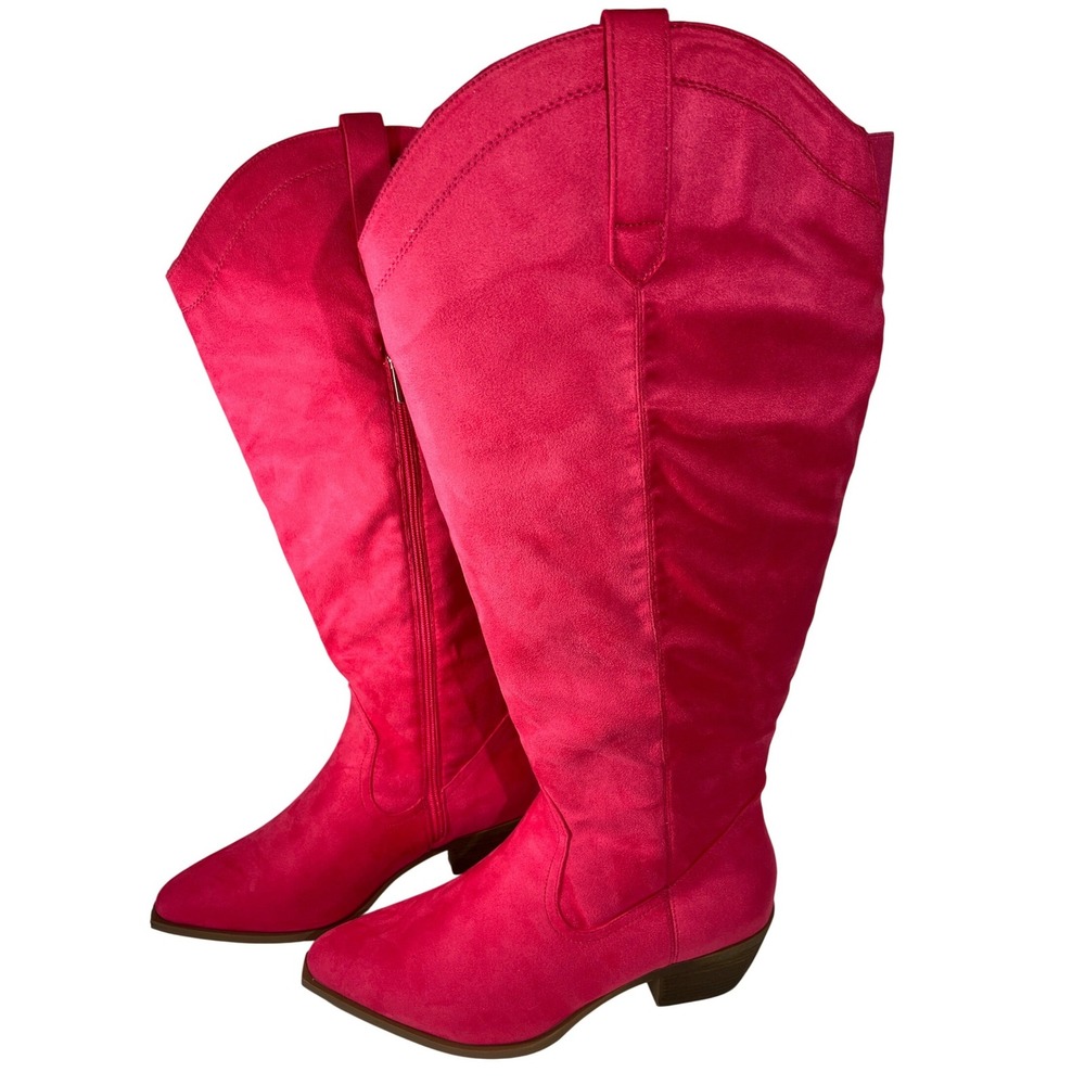 Comfort View Boots Women 11W Pink Western Tall Faux Suede Wide Calf Pointed Toe